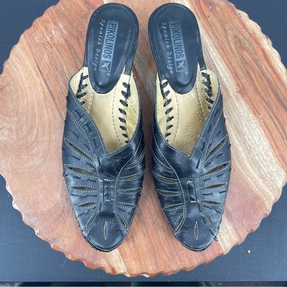 Pikolinos Leather Slides Mules Kitten Heel Cutout Contrast Stitch 38 (US 7.5-8) - Picture 6 of 13
